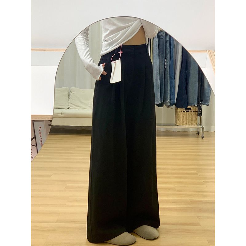 White Casual Pants for Women, 2026 Summer New Style, for Plus-Size Girls, Pear-Shaped Body, High-Waisted, Loose Fit, Slimming Wide-Leg Long Pants