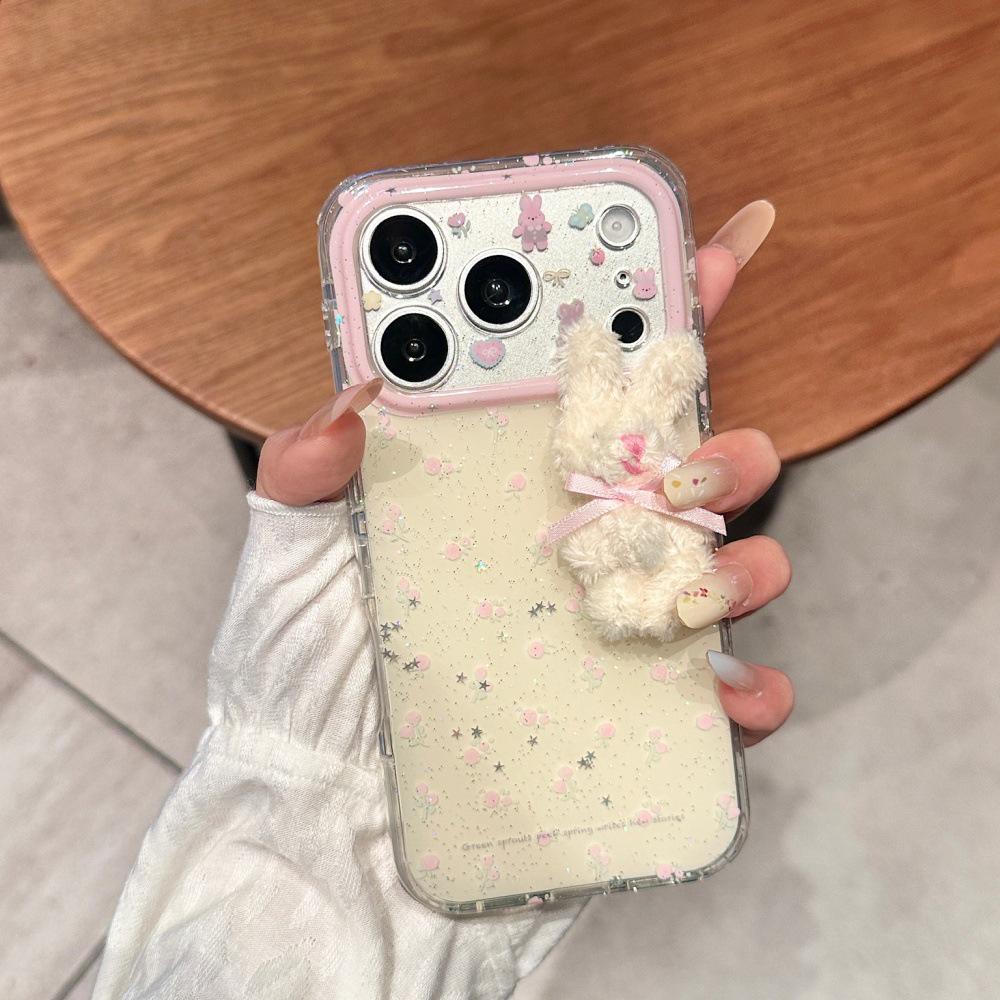 

Korean Floral 3D Plush Bunny iPhone 15/14p/16/17 Pro Max Case iPhone 15 Pro Max