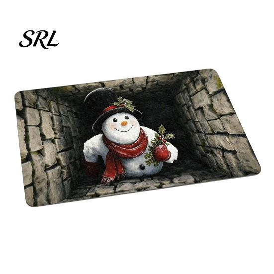 Anti Slip Kitchen Floor Runner 3D Christmas Entrance Rug, Santa Claus Snowman Mat, Non-slip Soft Crystal Velvet Mat Festive Rug for Front Door
