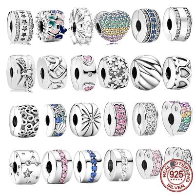 925 Sterling Silver Clear Pav éClip Charm Bead Fit Sweet Fasion Bracelet Necklace Fashion Jewelry Gift For Women