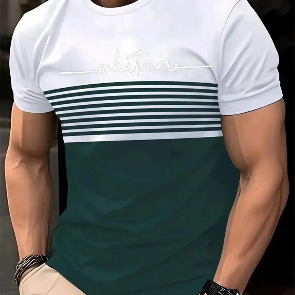 Summer Fashion Striped Printed Men's T-shirt Casual Short Sleeve Top Oversized T-shirt Men's Clothing