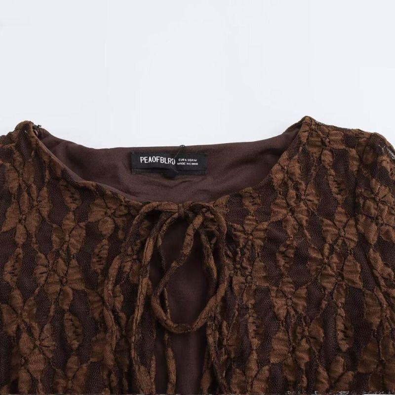 Kaslead New Arrival Women's Clothing Fashion Style Fashion Lace Round Neck Long Sleeves Long Dress 4661257