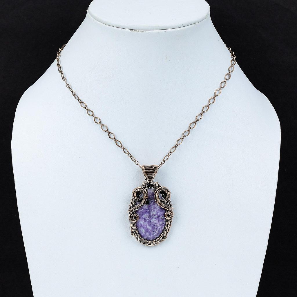 Lepidolite Gemstone Pendant Copper Wire Wrapped Pendant Lepidolite Copper Jewelry Stylish Pendant Gift For Him Wire Jewelry Handmade Pendant