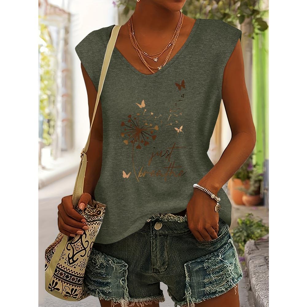 Butterfly pattern women s top simple casual versatile V-neck vest S