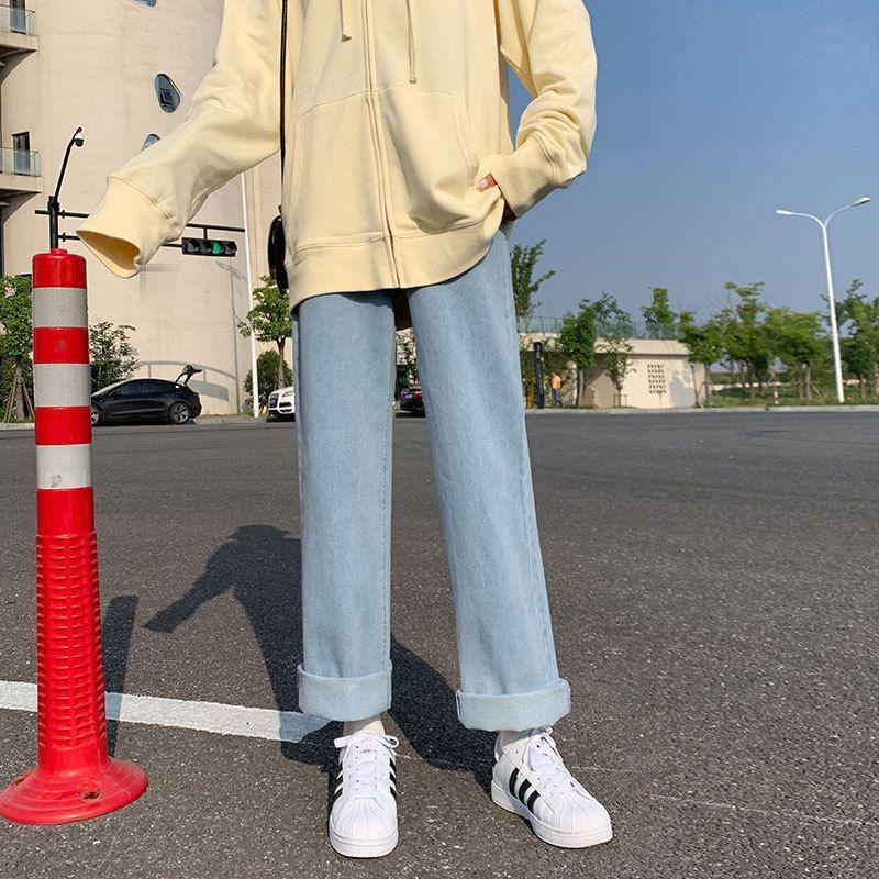 Plus Size High-Waist Wide-Leg Jeans - Slimming Straight-Leg Pants for Autumn