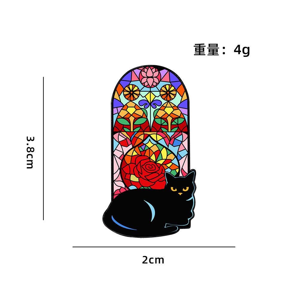 Black cat whispering under colored windows Theme badge Personality creative animal cat cute brooch Clothes accessories