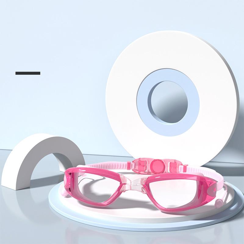 -1.5~-8.0 Adult Myopia Swimming Goggles Waterproof Anti-fog HD Transparent Electroplated Large Frame With Earplugs