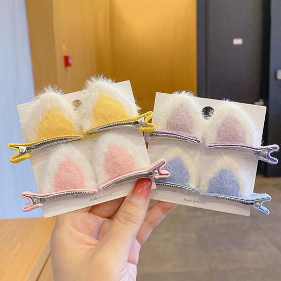 Yousheng Hair Pin 3D Cat Ear Plush Hair Clip Soft Fluffy Vibrant Colors Rounded Metal Clamp Kids Hairpin Autumn Winter Hairstyles School Travel Party