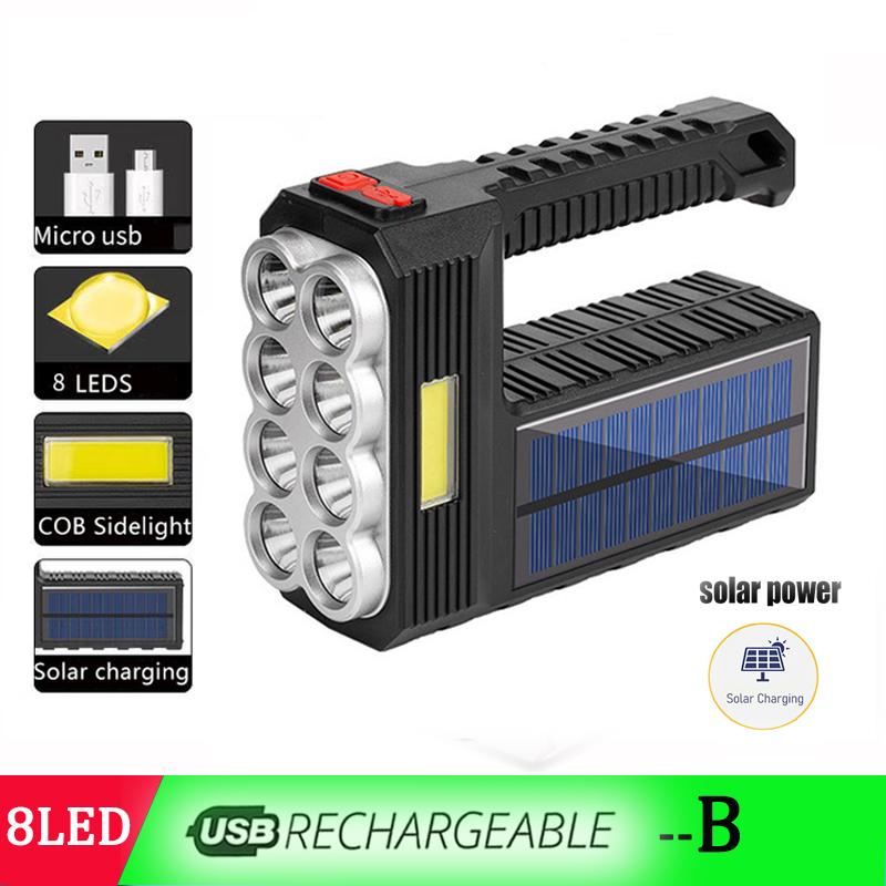 NEW USB Rechargeable Super Bright Solar LED Camping Flashlight With COB Work Lights Handheld Solar Powered Lanterns Searchlight