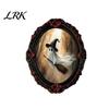 Retro Black Embossed Photo Frame Gothic Halloween Refrigerator Magnet, Distressed Oval Frige Magnets, Dark Waterproof Oil Painting Art Style Skeleton