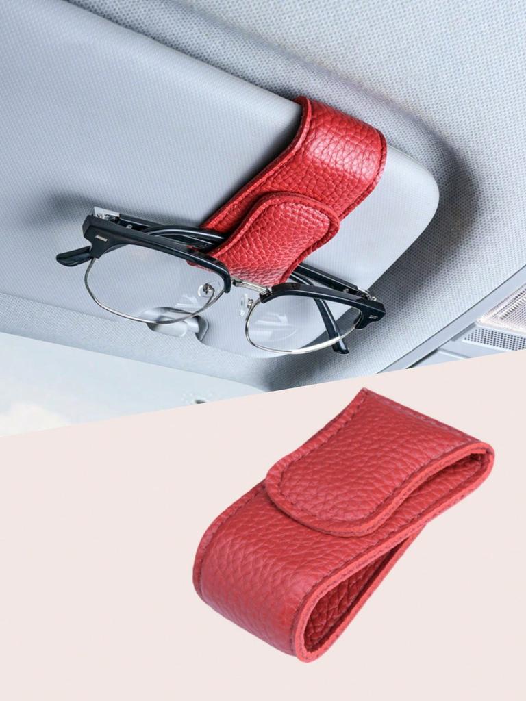 Car Sun Visor Glasses Clip, Magnetic Leather, One-Hand Operation, No-Damage Install, Fits All Vehicles, Eyeglass & Card Holder