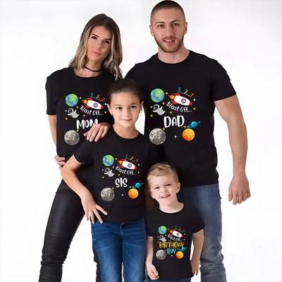 Space Birthday Shirt Planets Rocket Ship Astronaut Birthday Party Tshirts Space Birthday T-Shirt Family Suit Space Tees Clothes