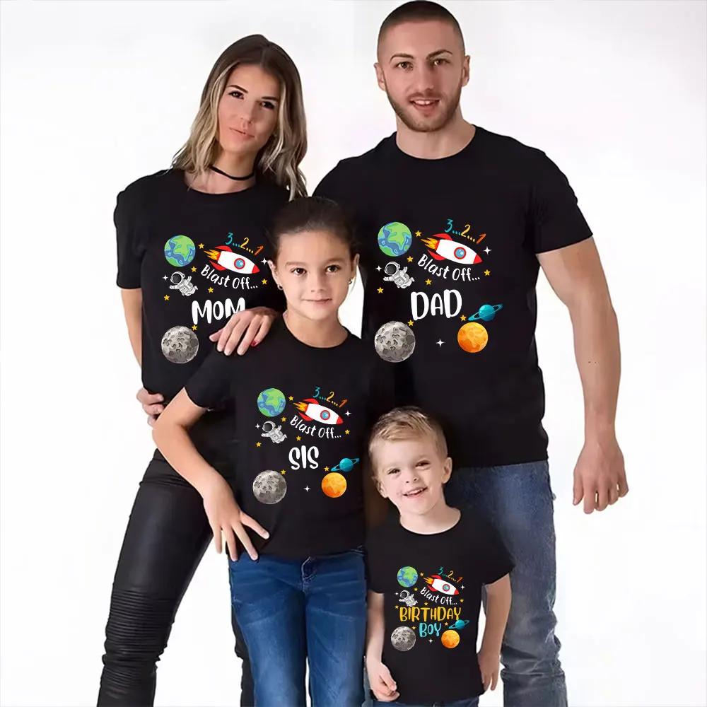 Space Birthday Shirt Planets Rocket Ship Astronaut Birthday Party Tshirts Space Birthday T-Shirt Family Suit Space Tees Clothes