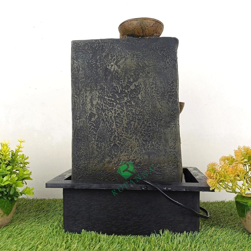 3 Step Ganesha Table Top Water Fountain with RGB LED Light for Home Décor/Gift/Vastu/Pooja/Reception/House Warming (Brown Stone & Gold)