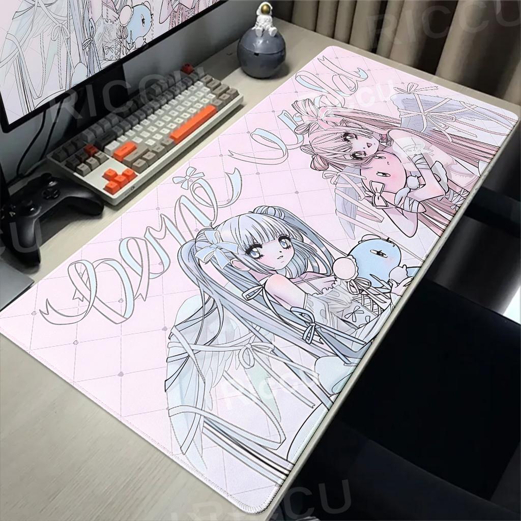Alfombrilla de Ratón para PC Gaming de Chicas Kawaii Anime Rosa Accesorios de Escritorio para PC Alfombrillas Extendidas Antideslizantes para Teclado de Jugador Grande Alfombrilla de E-Sports