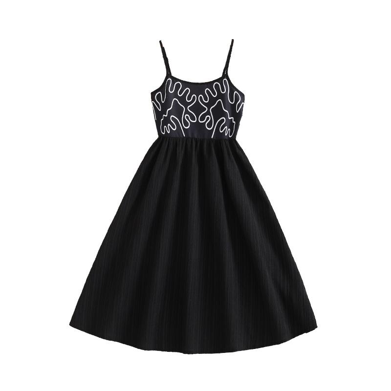 Children's Fashionable Black Dress for Spring and Summer, Elegant Halter Dress for Girls