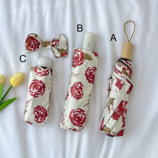 Paraply Kompakt Sammenleggbar Reise Paraply UV-beskyttelse Vindtett Retro Rosemønster Paraply for Utendørs