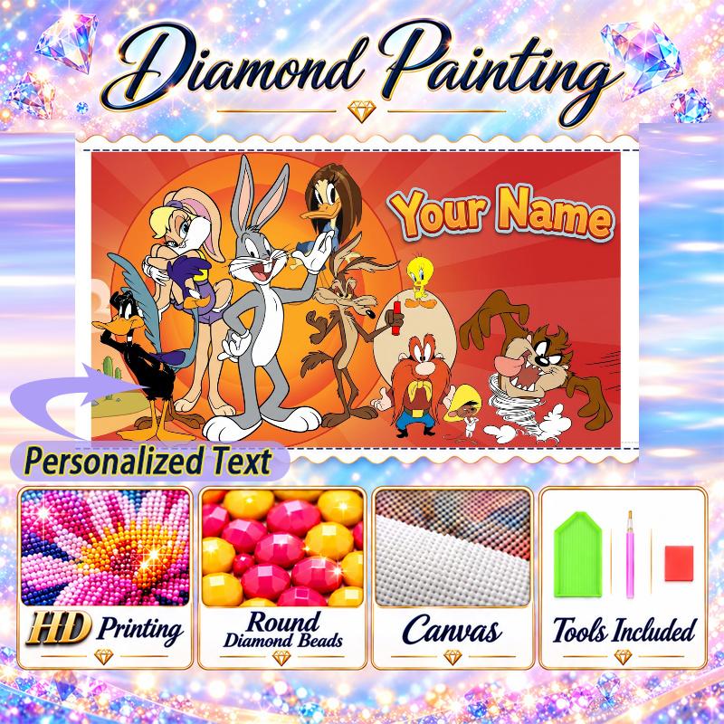 Looney Tunes 5D DIY Diamond Painting Custom Name Text, Full Drill Rhinestone Mosaic Art Home Gift