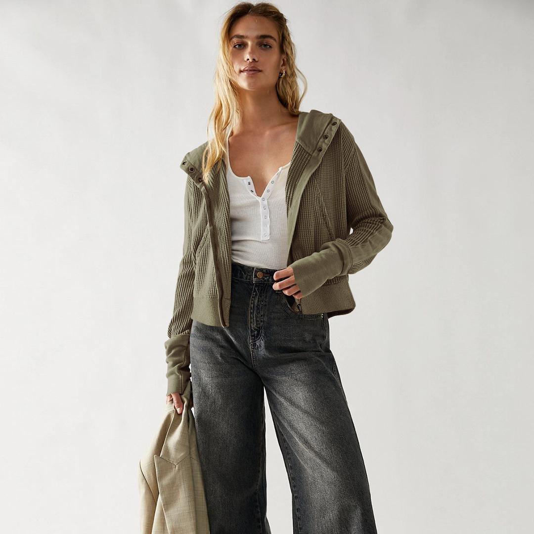 Куртка с капюшоном европейская и американская женская толстовка с капюшоном толстовка на молнии с ленивым ветром короткой вязки S 3398₽