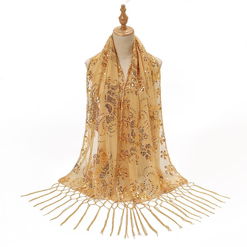 New Sequined Peacock Tassel Embroidered Long Scarf for Women  Fashionable and Versatile National Style Shawl Thin Silk Scarf