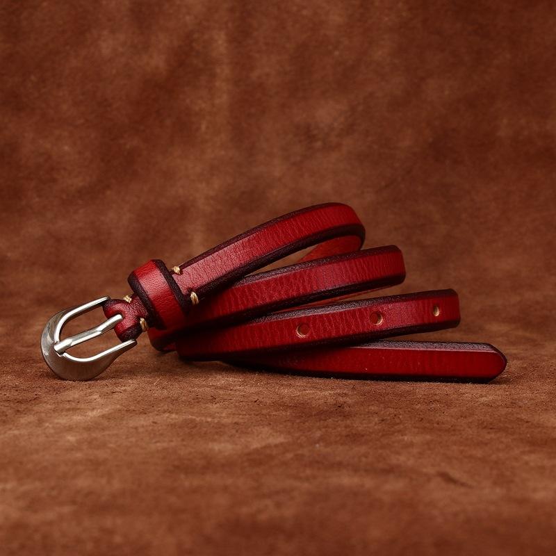 

1,4 см широкий кожаный ремень женский с пряжкой-иглой в стиле Ins персонализированный ретро ремень из чистой коровьей кожи тонкий пояс на талию 115cm