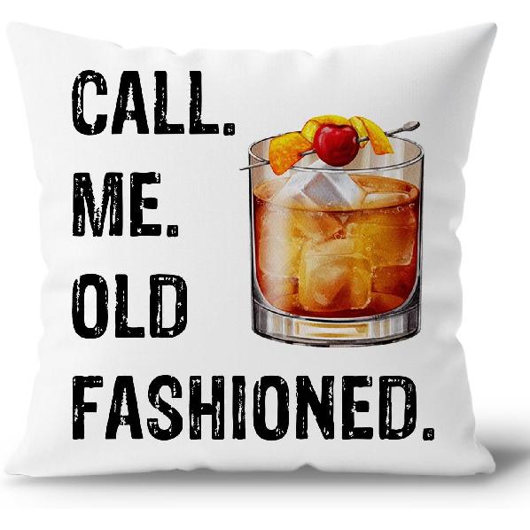 Call Me Old Fashioned Pillow Covers 18x18, Funny Vintage Whiskey Decorative Pillow Covers for Couch, Old Fashioned Bourbon Decor for Home Room Sofa, белый