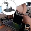 Universal Car Headrest Mounted Foldable Laptop Tray With Phone Support And Extendable Beverage Slot For Office Work
