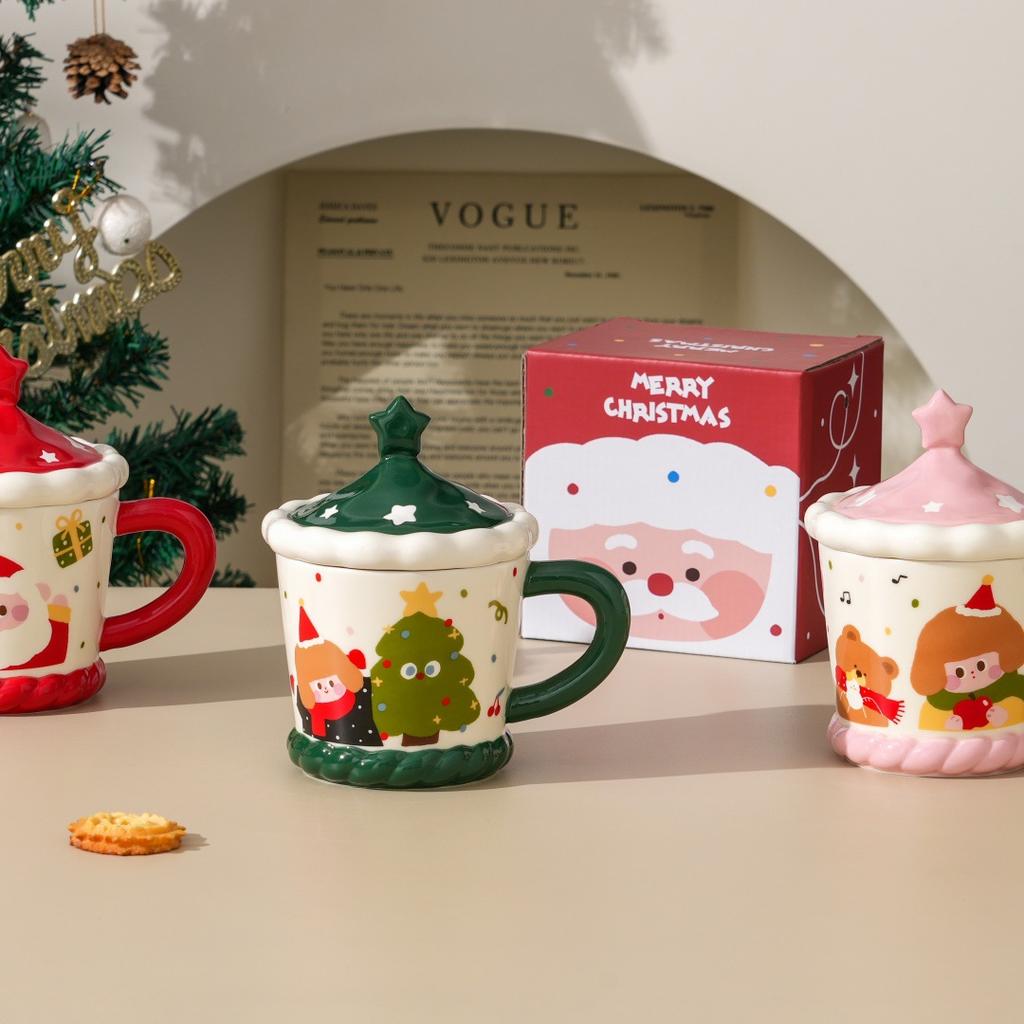Christmas New Product Mug Gift Box Set with Lid, High-value Water Cup, Couple Large-capacity Ceramic Cup Small Gift.