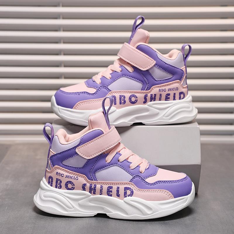 Children's autumn and winter school high-top sports shoes 2025 boys' velvet thermal shoes medium and older children's girls' outdoor sports shoes