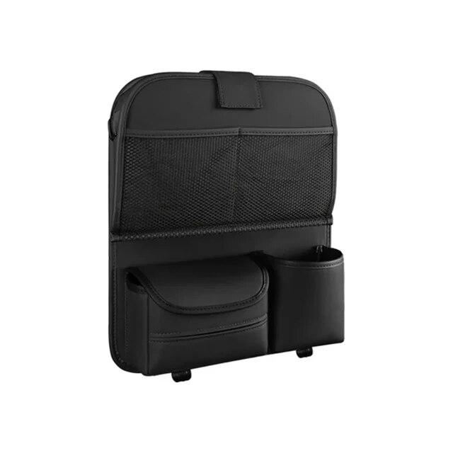 SEAMETAL All In One Car Seat Back Organizer with Snack Tray Large Load-Bearing PU Leather Hanging Auto Storage Bag Tissue Holder