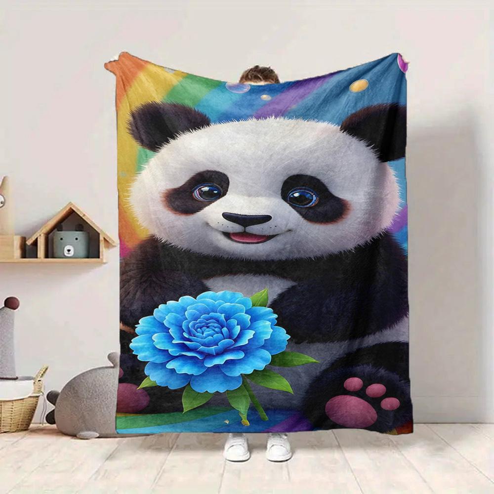 1pc Panda Flower Decoration Blanket - Lightweight Flannel Fleece with Digital Printing, Soft Warm for Sofa, Travel, Camping, Office yy251018264
