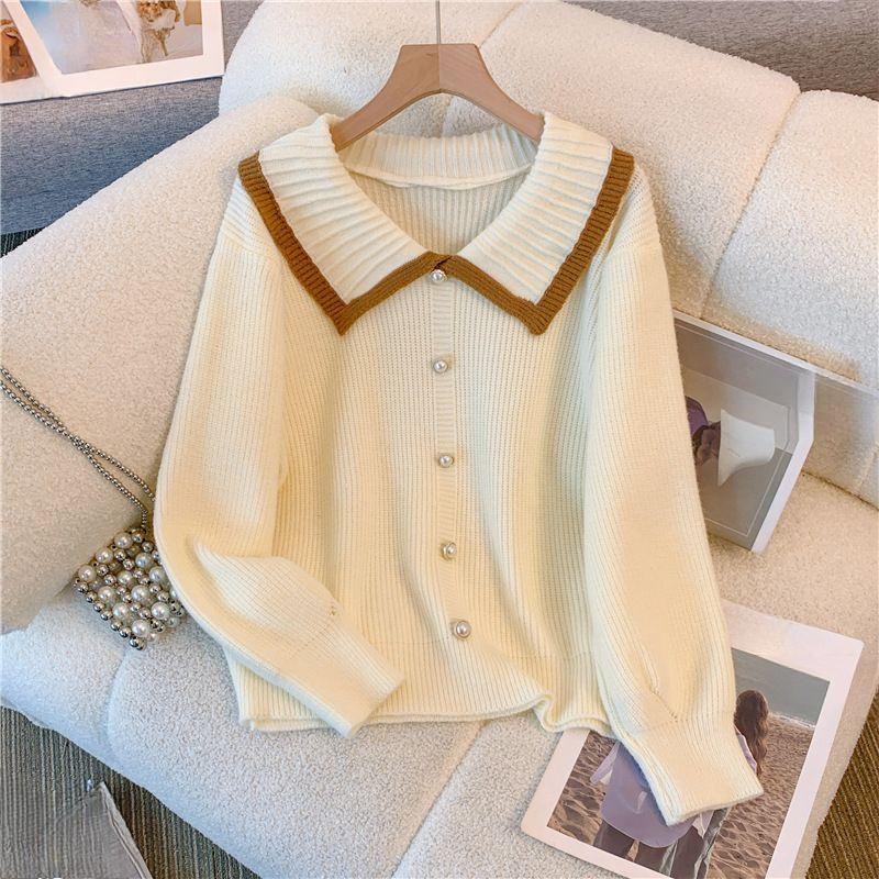 A High-end Knitted Sweater Coat with A Baby Collar and Cardigan for Women