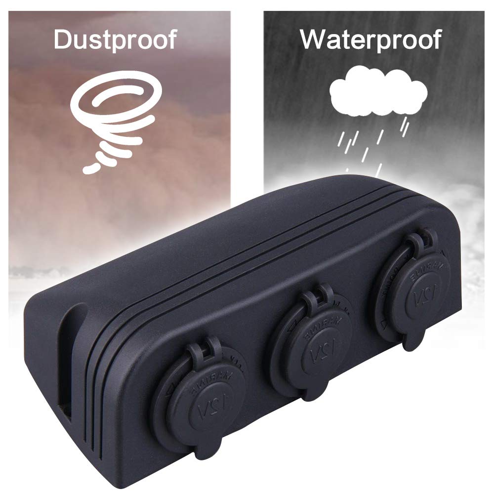 3 In 1 Tent Type 12-24V Cigarette Lighter Power Sockets Combination Automotive Accessory Outlet for Car Rv Truck Marine Boat