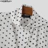 INCERUN Men Tie Up V Neck Long Sleeve Semi-Sheer Polka Dots Loose Shirts