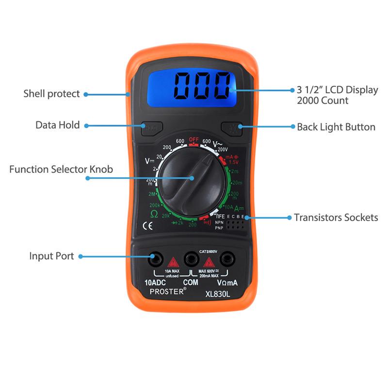 Buy Digital LCD Multimeter XL830L AC DC Voltmeter Ammeter OHM Circuit