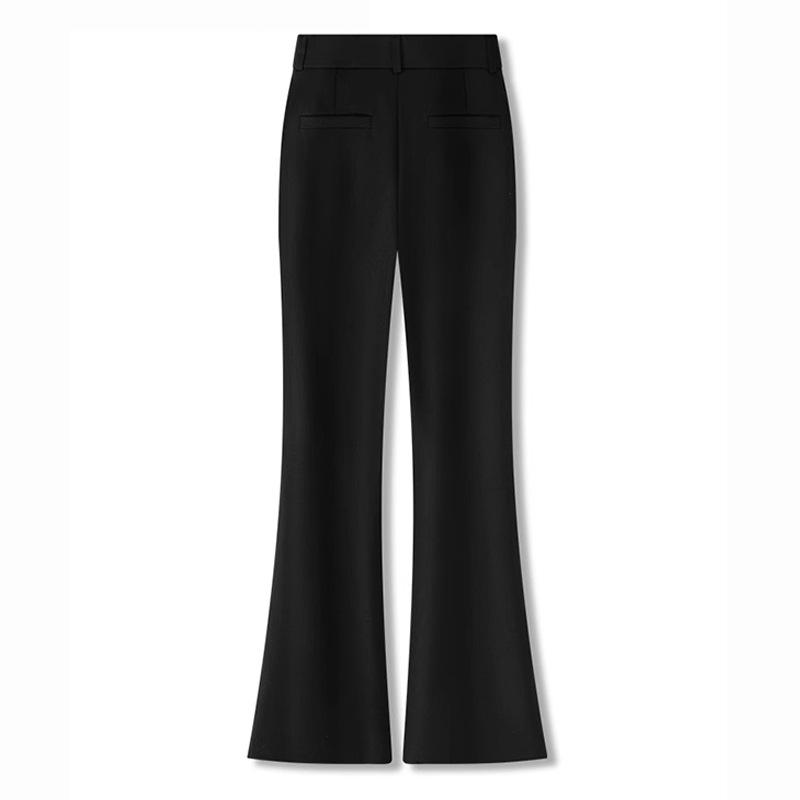 Women's Black High-Waisted Slit Micro-Flare Pants - Slimming & Stylish for Spring & Autumn 2024