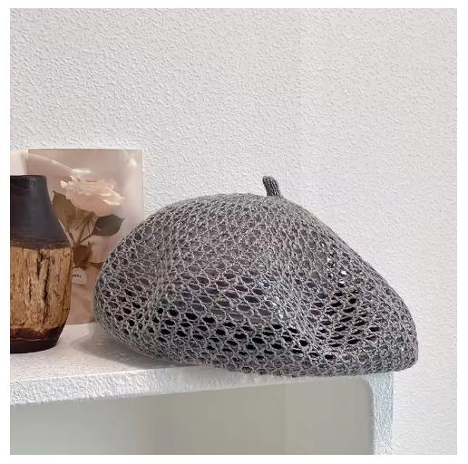 Japanische Einfarbige Helle Seide Hohl Gestrickte Baskenmütze Damen Frühling Sommer Dünnes Baumwollgarn Atmungsaktiv Malerhut Kürbis Hut