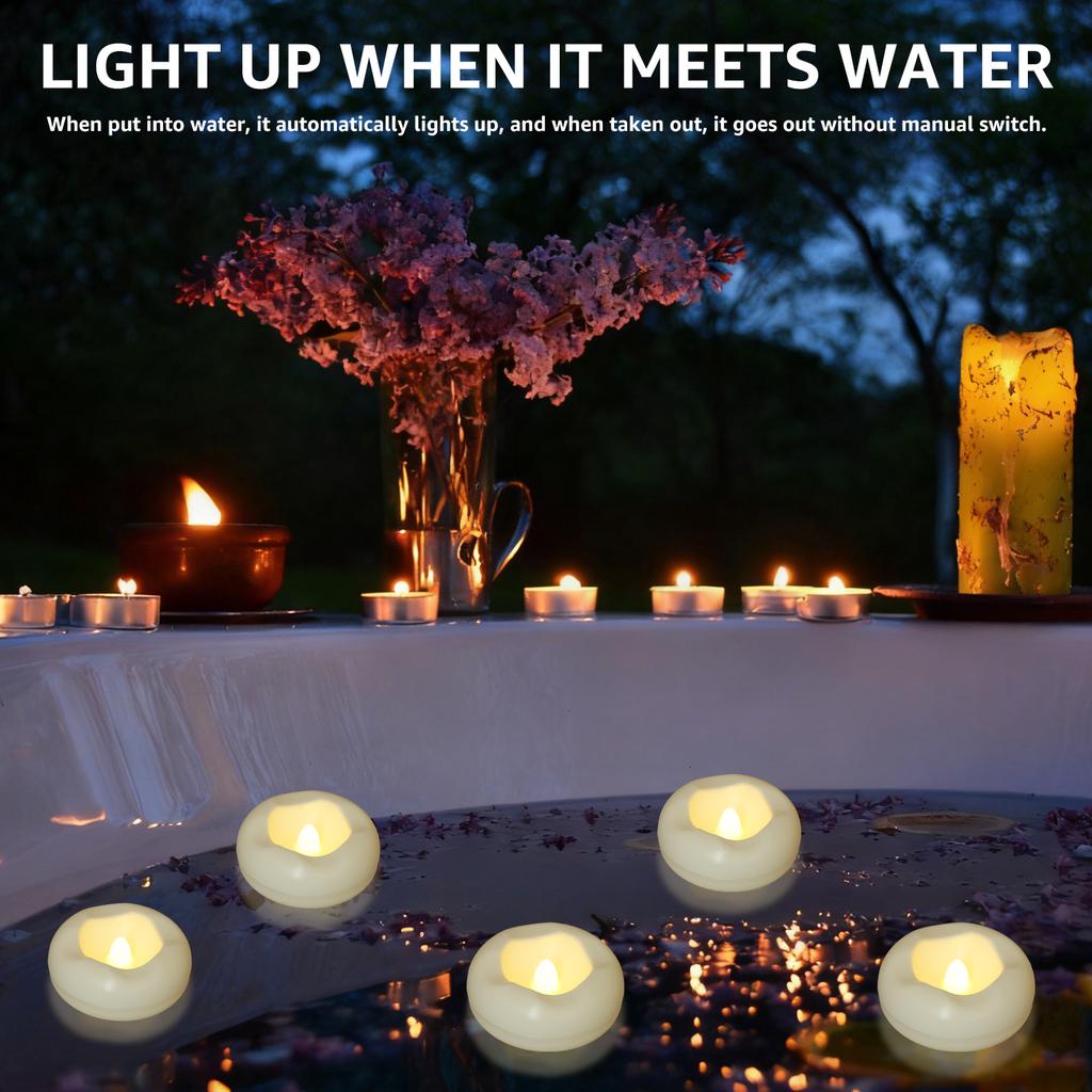 12/24Pack Waterproof Flameless Floating Tealights Candle Flickering LED Candles For Wedding Party Pool Fountain SPA Home Decor