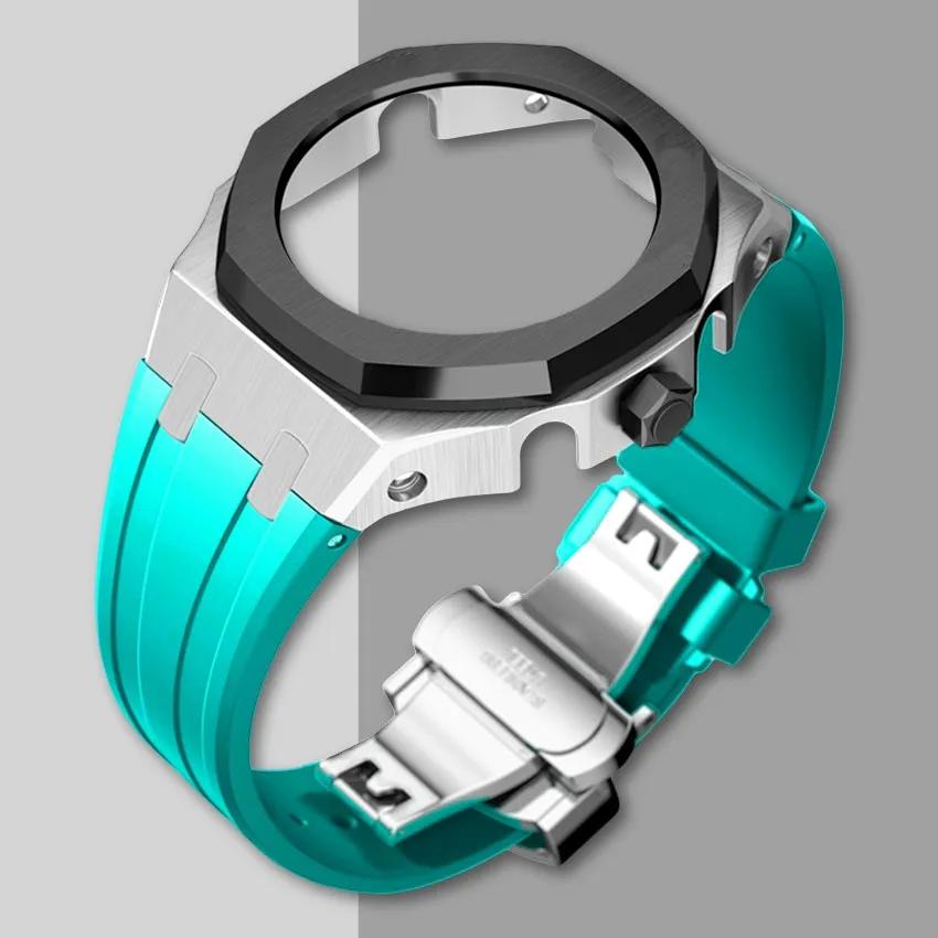 Ny Gen5 Casioak-fodral i rostfritt stål för G-Shock GA2100 Mod-kit Modifieringssats Metallram gummiband för GA2110 GAB2100