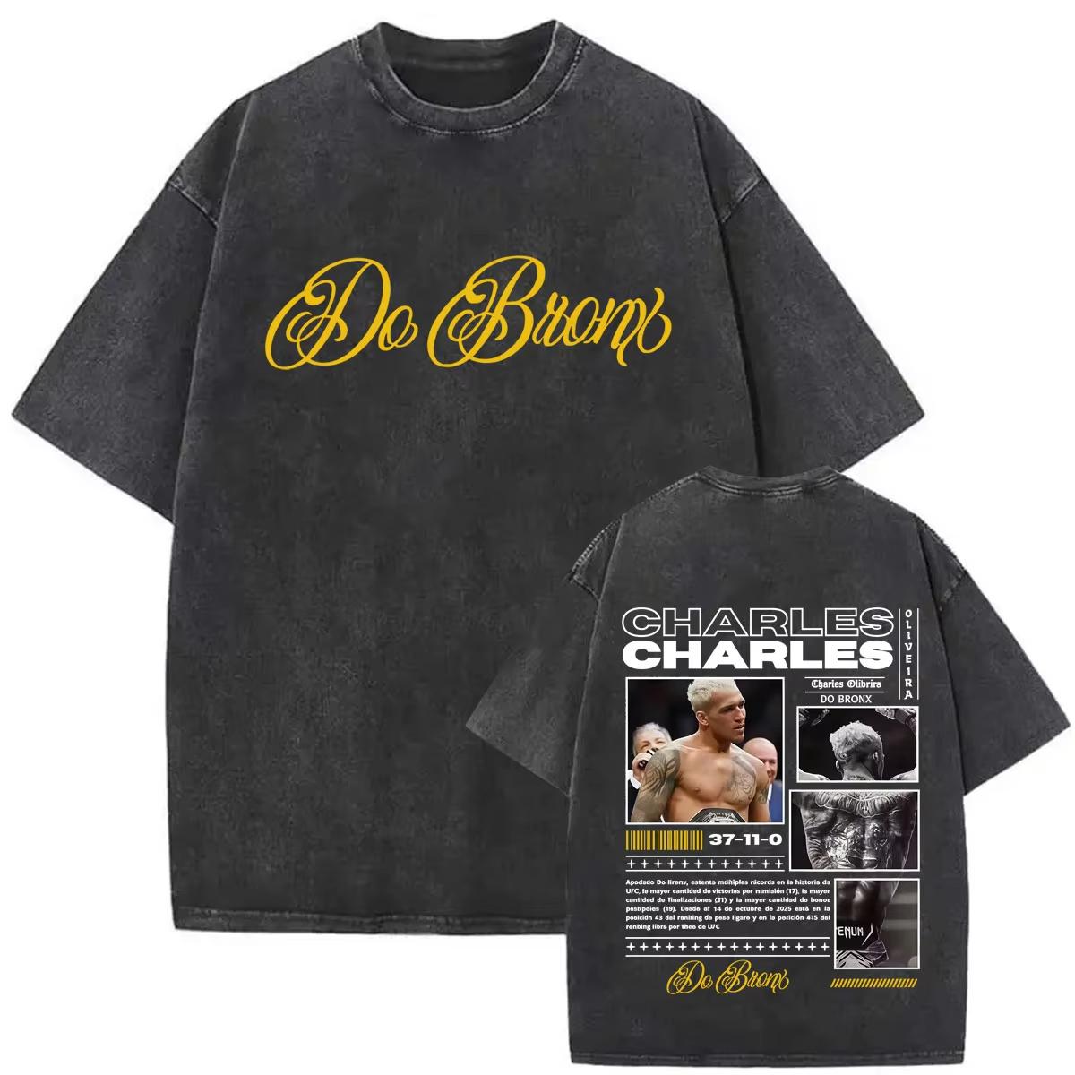 Simple Chic Street Clothing Vintage Gewassen T-shirt Charles Oliveira Do Bronx Grafisch Heren Dames Y2K T-shirts Retro Klassiek Hip Hop Streetwear Top XL