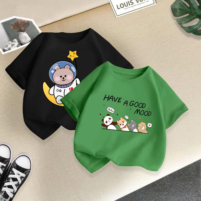 Kinder T-Shirt Niedliche Tiere Gedruckt Kinder 100% Baumwolle Oberteile O-Ausschnitt Kurzärmelig Kinder 2-13J T-Shirt