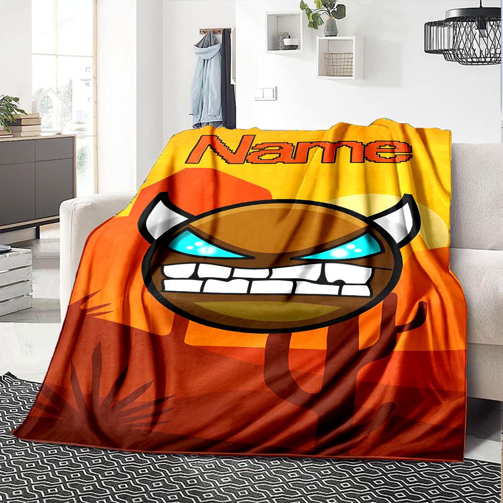 Customiz Name Personality Geometry Dash Blanket Soft &Warm Sofa Office Bed Travel Lunch Break Blanket, Gift Suitable All Seasons
