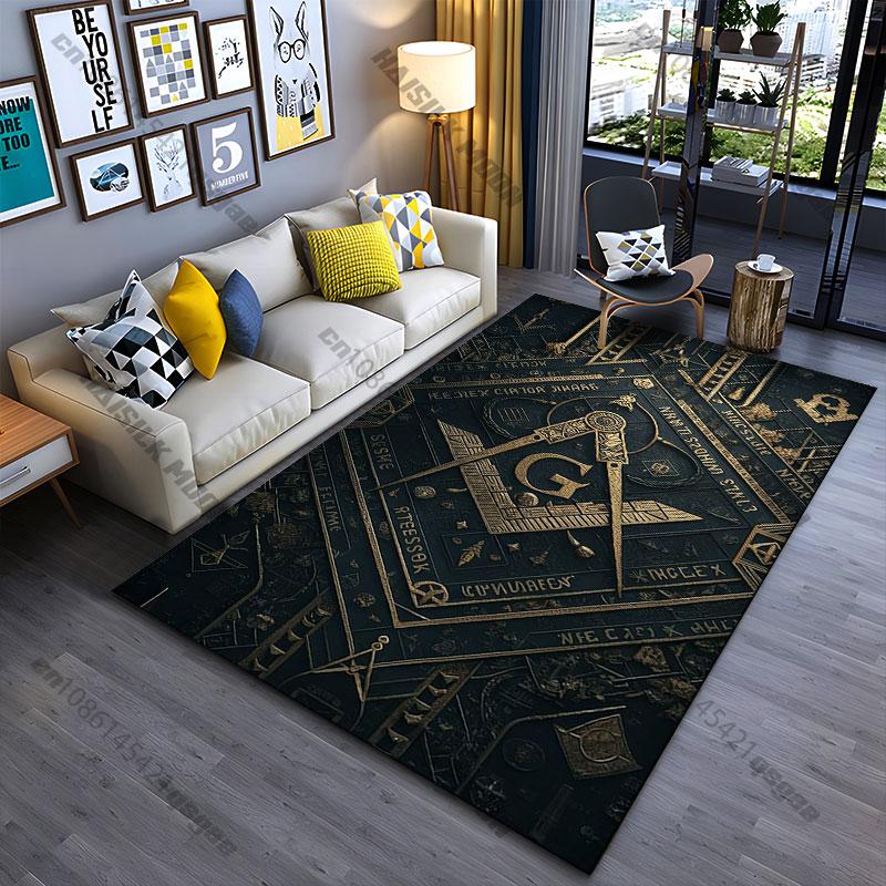 Masonic Symbols and Geometric Designs Carpet Yoga Living Room Room Decor Children's Crawling Mat Doormat Area Rug Games Mat