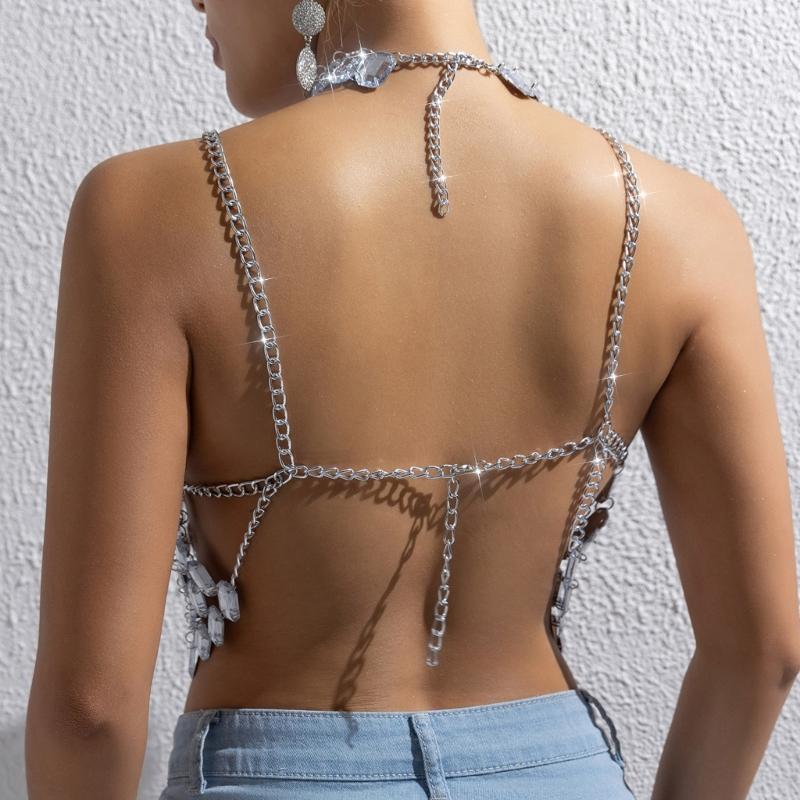 Rhinestones Body Chain Tanks Top Sleeveless Crop Top Body Jewelry Beach Bikini Coverups for Club Party Body Jewelry