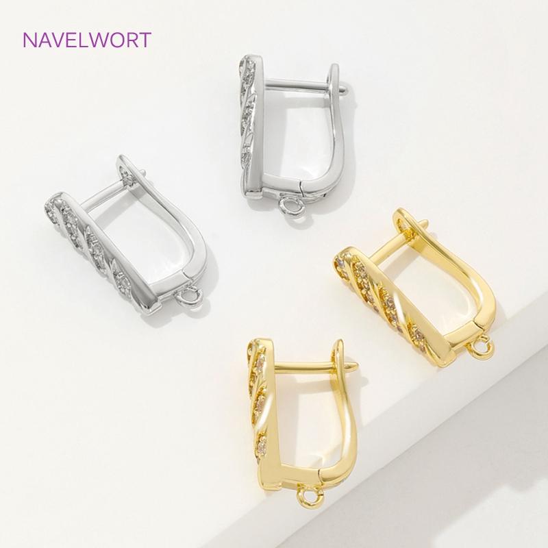 18K Gold Plated Brass Shvenzy Earwires Inlaid Zircon Earring Fixtures,Fastener For Earrings,For DIY Earring Making Accessories
