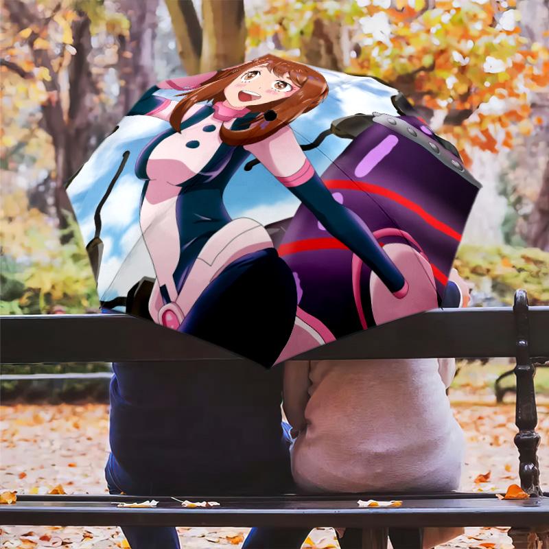 Ochaco Uraraka pattern, automatic folding umbrella, portable and foldable design, 8 ribs, a Christmas or birthday gift.