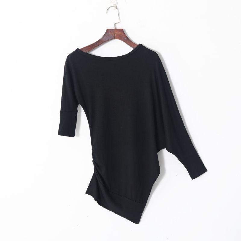 

Женская одежда осень 2023 года, корейский стиль, модное простое однотонное платье-пуловер с круглым вырезом, асимметричным рукавом «летучая мышь», приталенное Black S