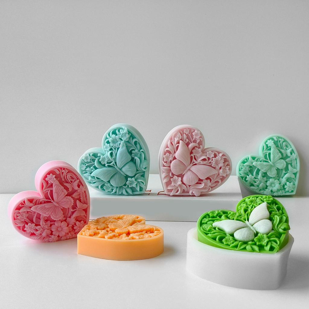 Flexible Silicone Mold Heart Butterfly Candle Molds Scented Aromatherapys Making Mould Handmade Desk Ornament Mould