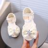 Girl's Fish Mouth Shoes with Rose Appliques Party Sandals for Kids Nice Rhinestone Star Sandals Bow-tie Students Footwear I10263