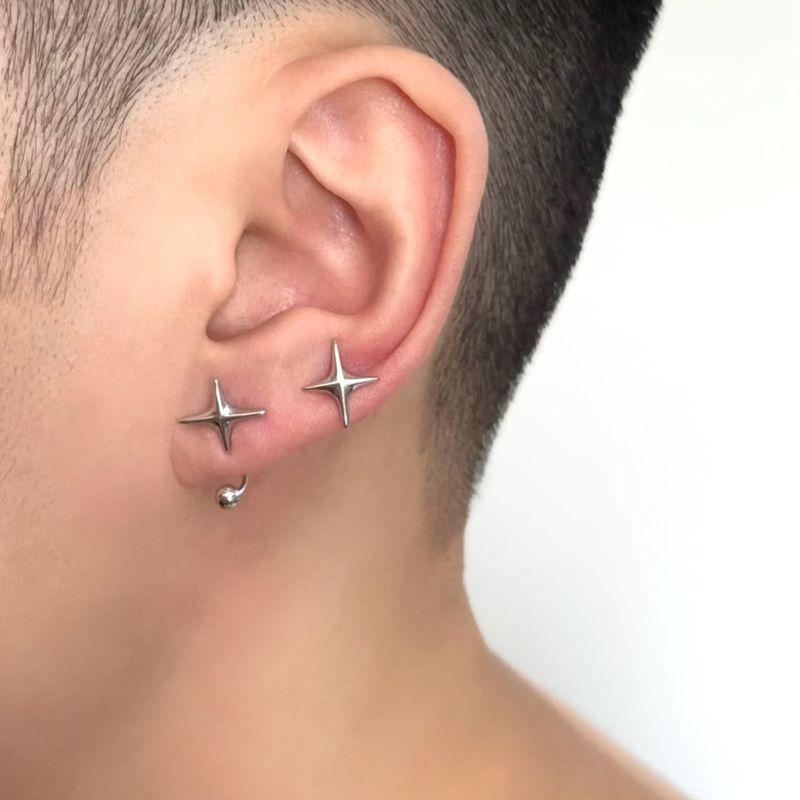 Komeiku Cross Eight-Pointed Stars Niche Style Fashion Ins Medium Cold Wind Fancy Double Ear Piercings Men's and Women's Ear Studs
